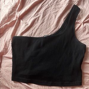 one shoulder black crop top